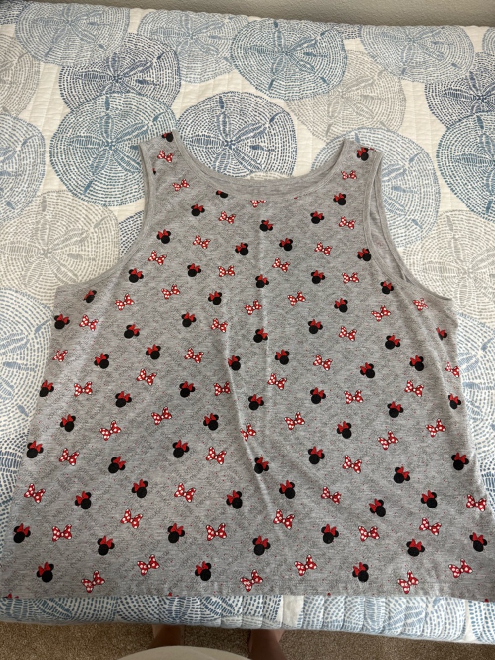 Disney Grey Tank Top with Minnie Mouse Red Bow Print